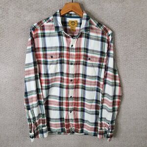 Stapleford Shirt Mens M White Red Blue Green Plaid Flannel Button Down Cotton
